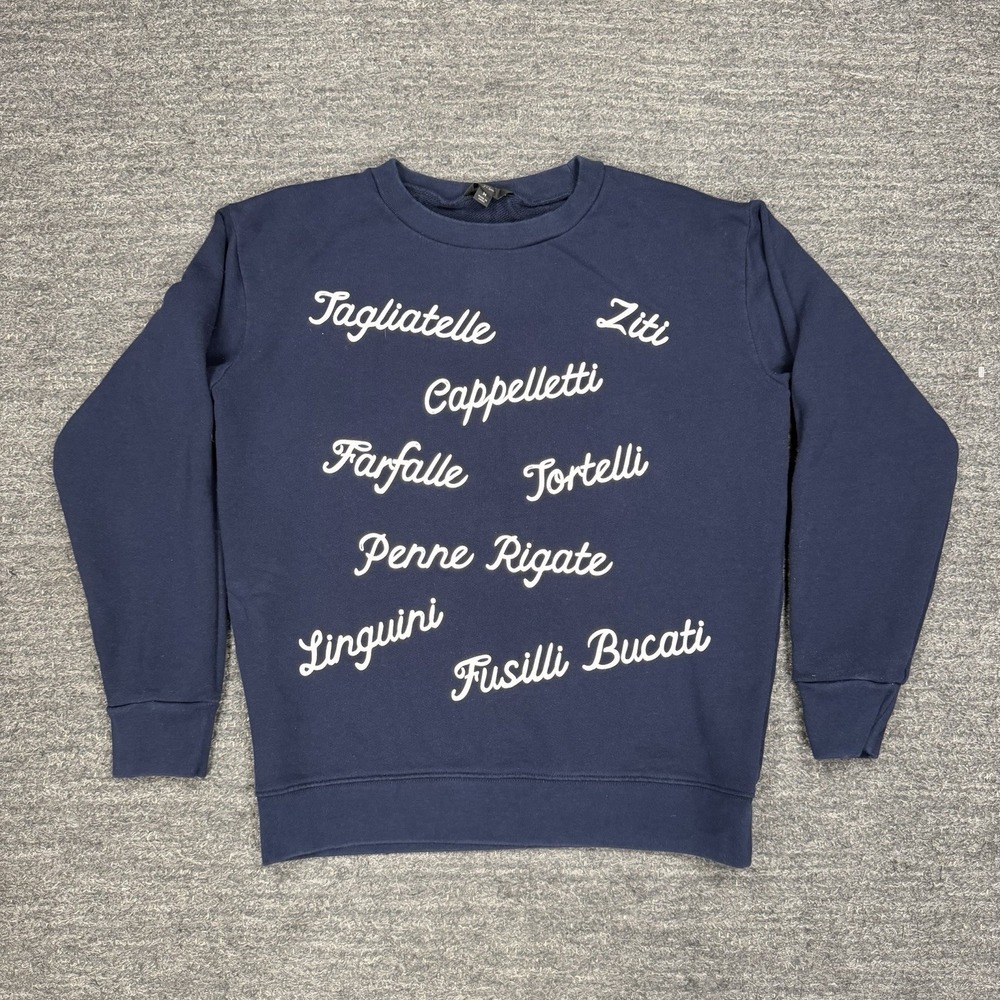 J Crew Pasta Sweatshirt Women Medium Navy Crewneck Italian Italy Ziti Penne